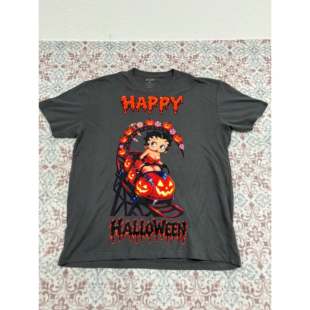 True Classic Betty Boop Happy Halloween Graphic Tee Charcoal Gray Mens Large